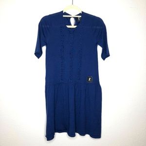 NWOT Karen Walker Runaway Girl Navy Blue Ruffle Sweater Dress